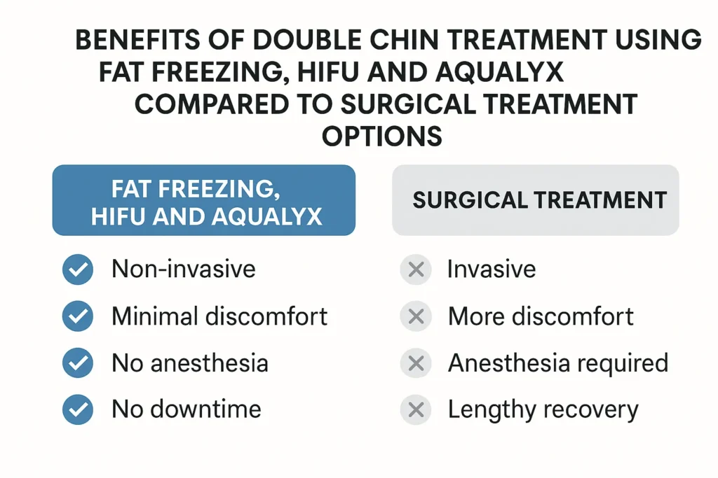 Graphic about the benefits of double chin treatment Lower Place - from LA LIPO
